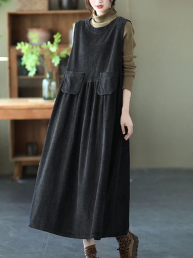 Autumn Corduroy Vest Skirt Loose Sleeveless Strap A-Line Dress - Image 2