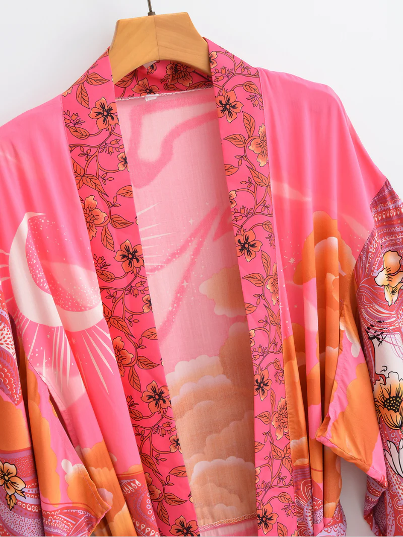 Autumn Pink Starry Sky Long Cardigan Kimono Jacket - Image 2