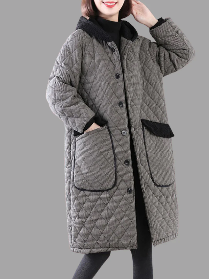 Loose Short Coat with Pocket Midi-Length Button Coat for Women - Image 2