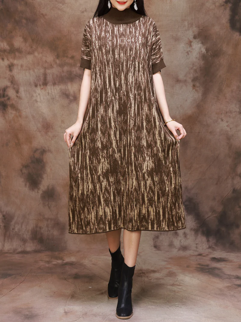 Fashionable Camouflage Half Collar Knitted Midi Dress - Image 11