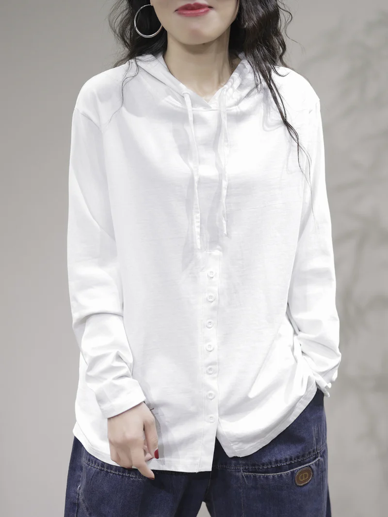 Cardigan Stylish Front Button Long Sleeves Hooded Shirt - Image 5