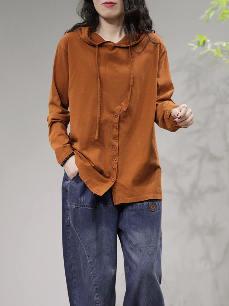 Cardigan Stylish Front Button Long Sleeves Hooded Shirt - Image 6