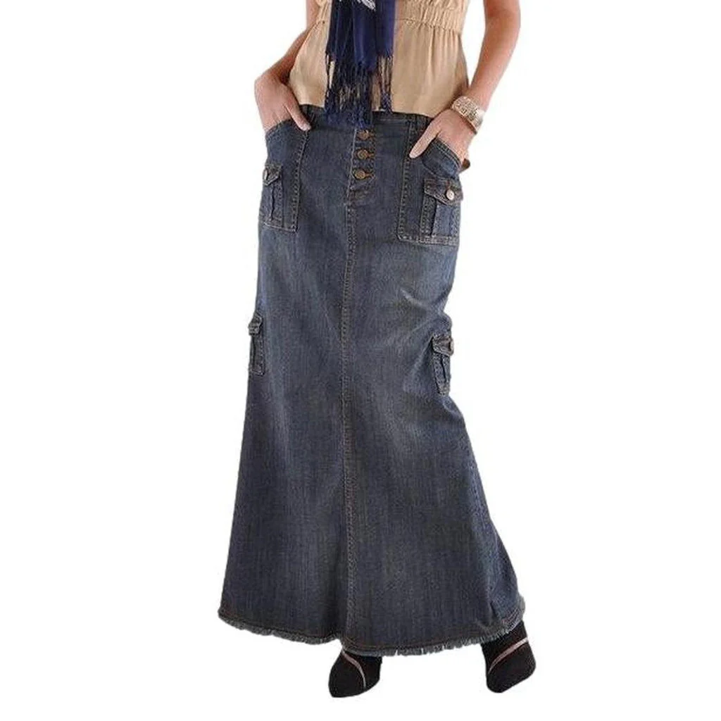 Women's cargo long denim skirt - Image 2