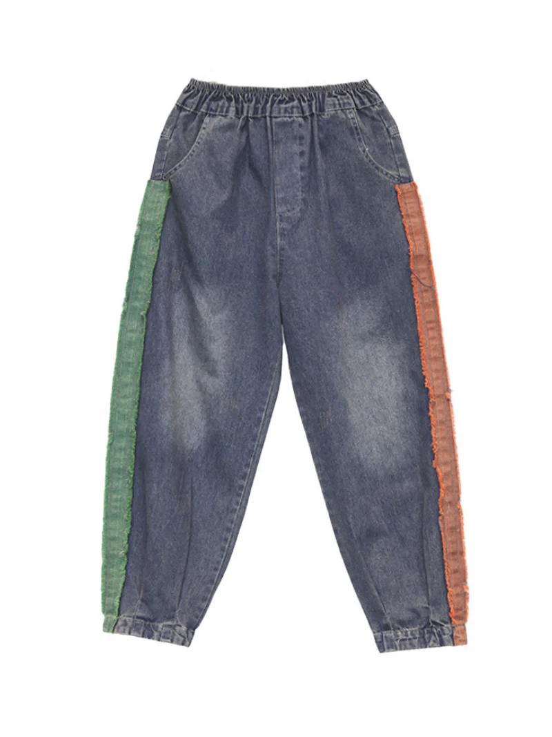 Casual Vintage Loose Fit Patch Denim Bottom Jeans Pants - Image 6