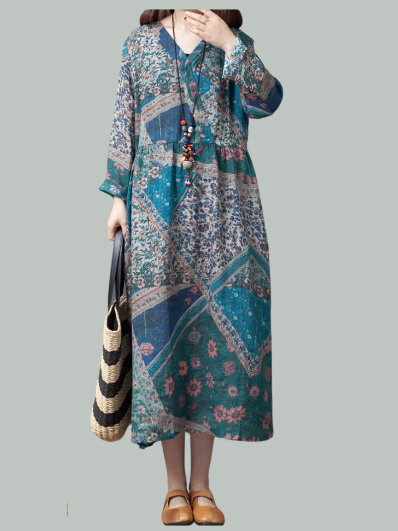 Chic Comfort Spring Loose Printed A-Line Dress - Image 4