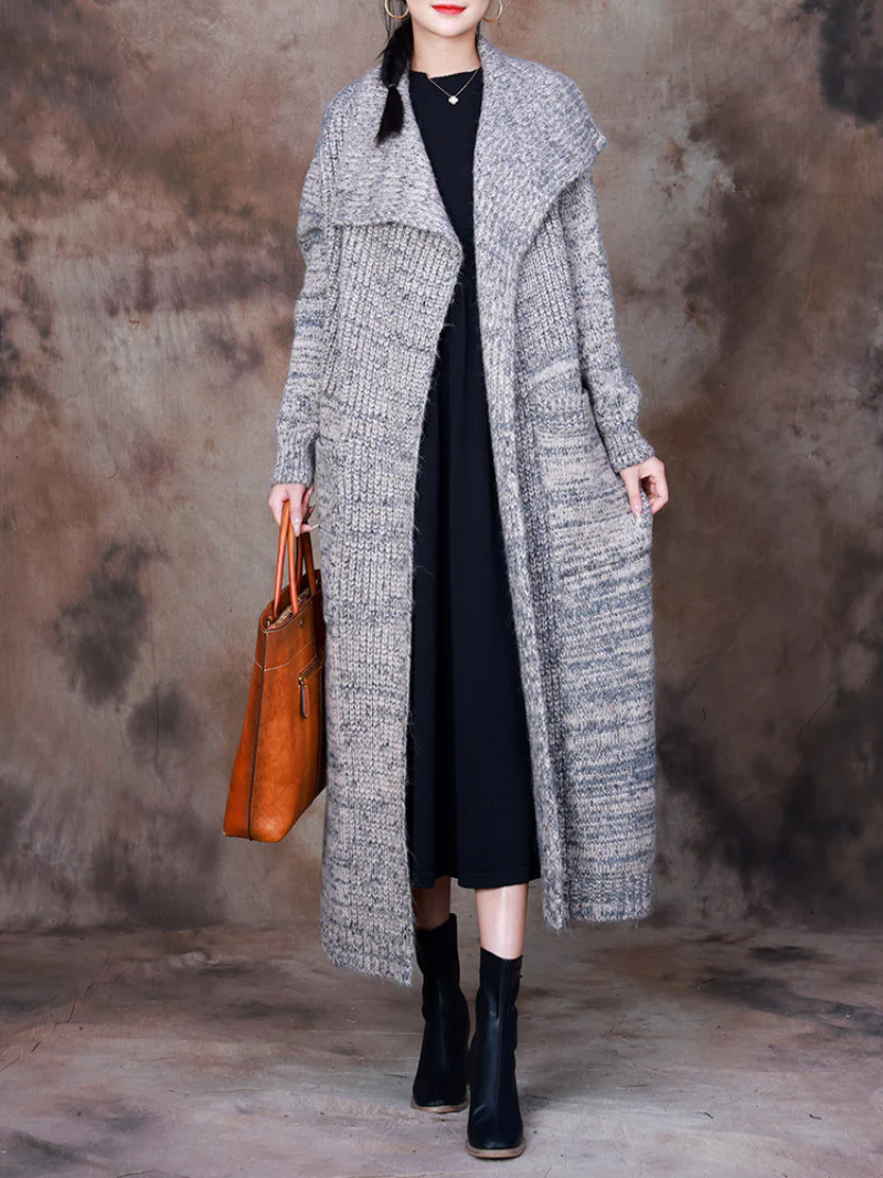 Classic Trench Lapel Belt Knitted Coat