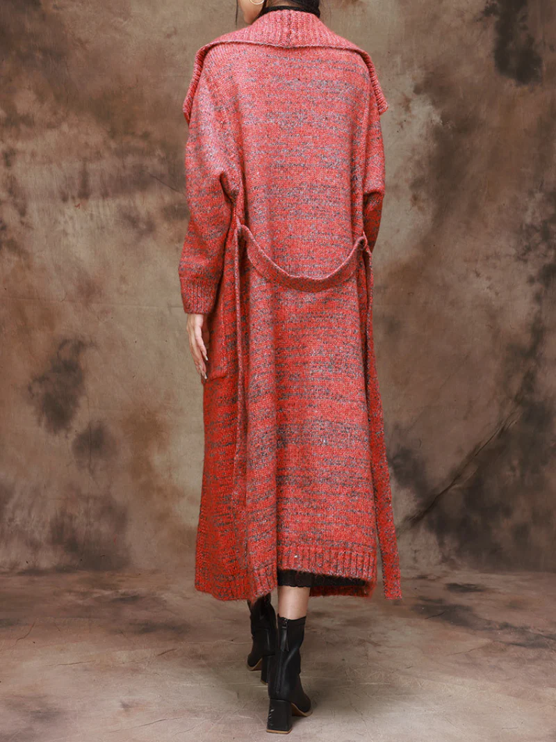 Classic Trench Lapel Belt Knitted Coat - Image 3