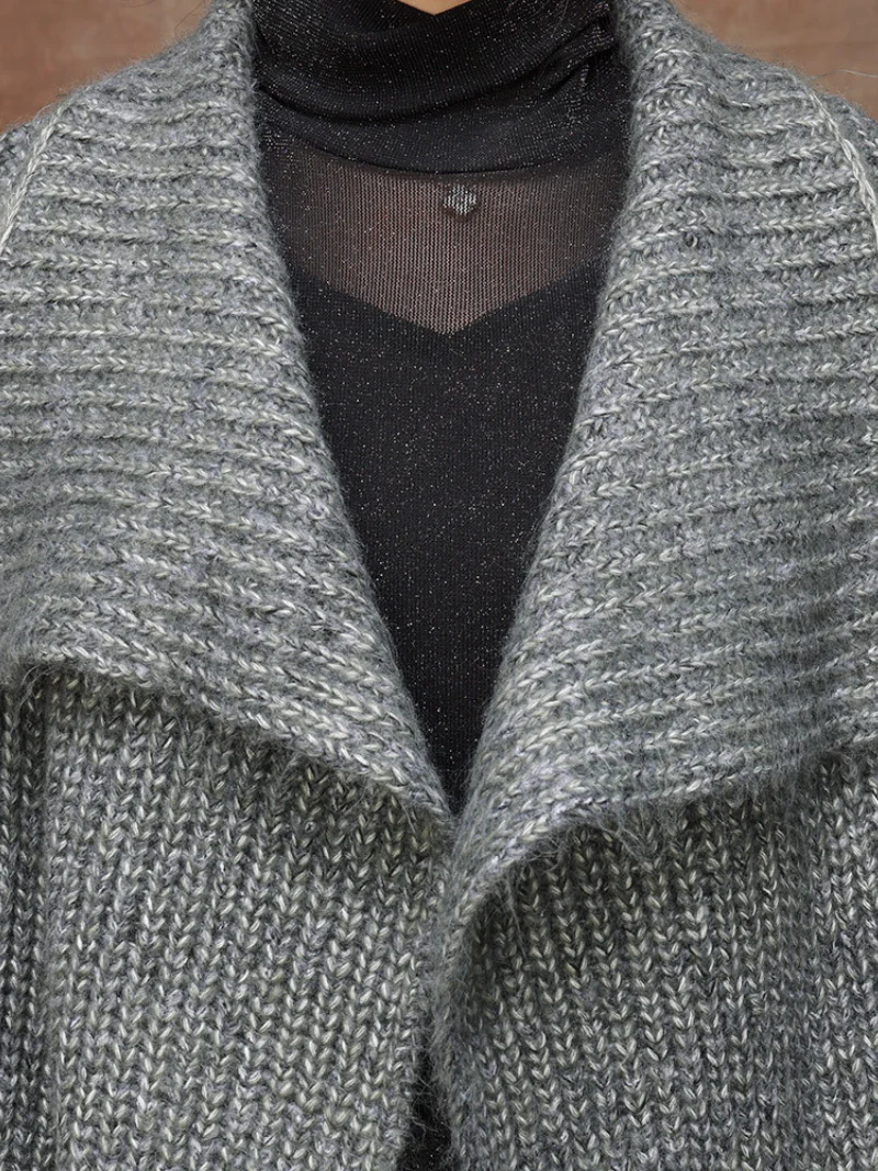 Classic Trench Lapel Belt Knitted Coat - Image 7