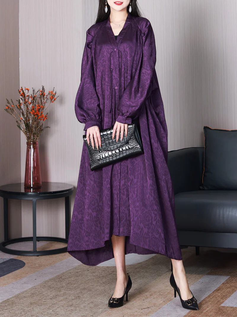 Classy Silk Bat Sleeves A-line Dress - Image 3