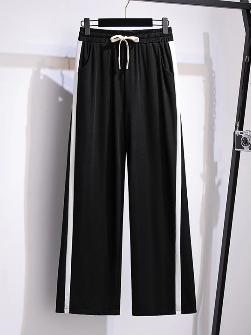 cool summer high waist loose black Straight leg trouser pants with pockets - Image 3