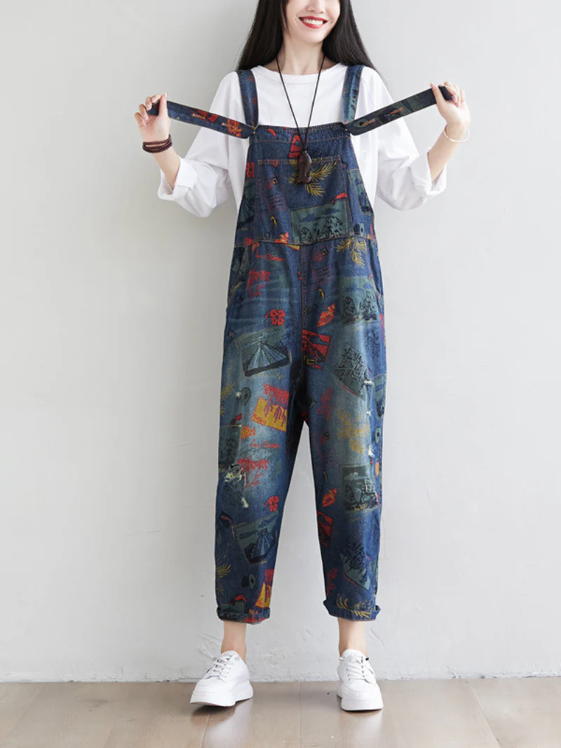Cute Artist Large Size Denim Overalls Jumpsuit - Image 4