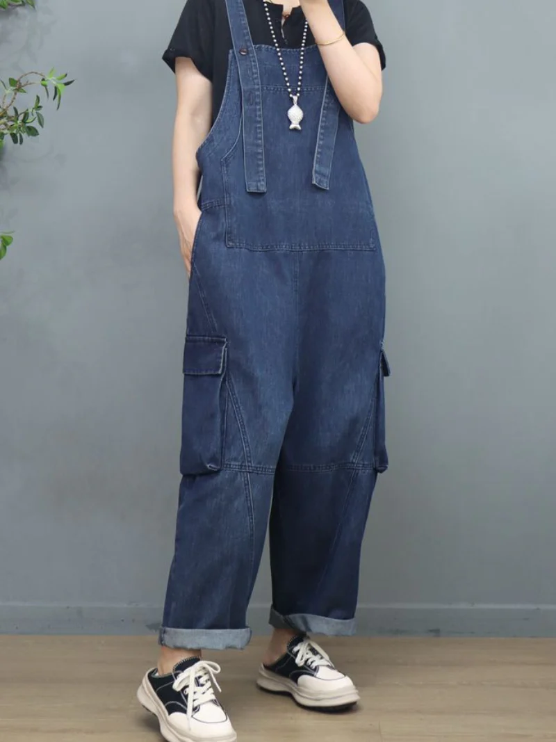 Denim Loose Large Size Stylish Dungarees Overalls With Pockets - Image 5
