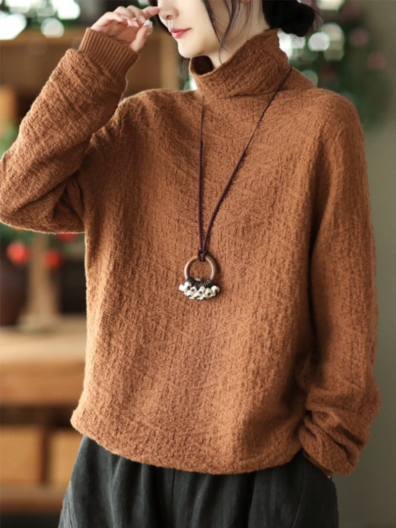 Double-knit Turtleneck Knitted Loose Thin Pullover Top - Image 2