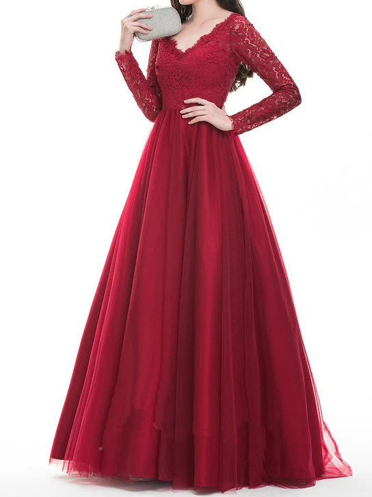 Mesh Lace Long Sleeve Party Dress - Image 3