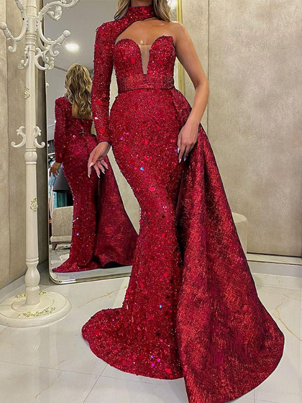 Shiny Halter Sloping Shoulder Irregular Dress - Image 2