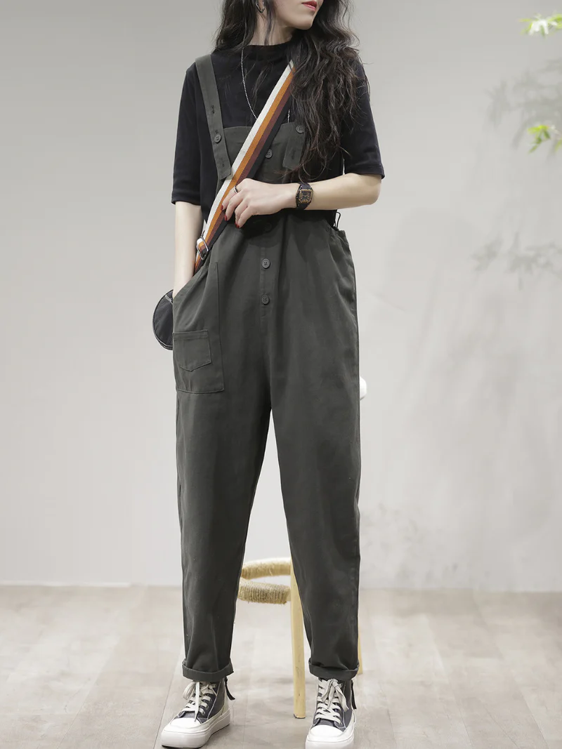 Stay Stylish Comfortable Loose Solid Dungarees