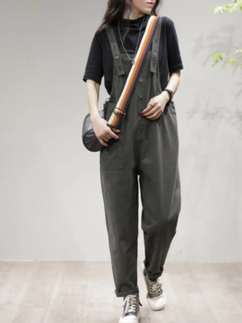 Stay Stylish Comfortable Loose Solid Dungarees - Image 2