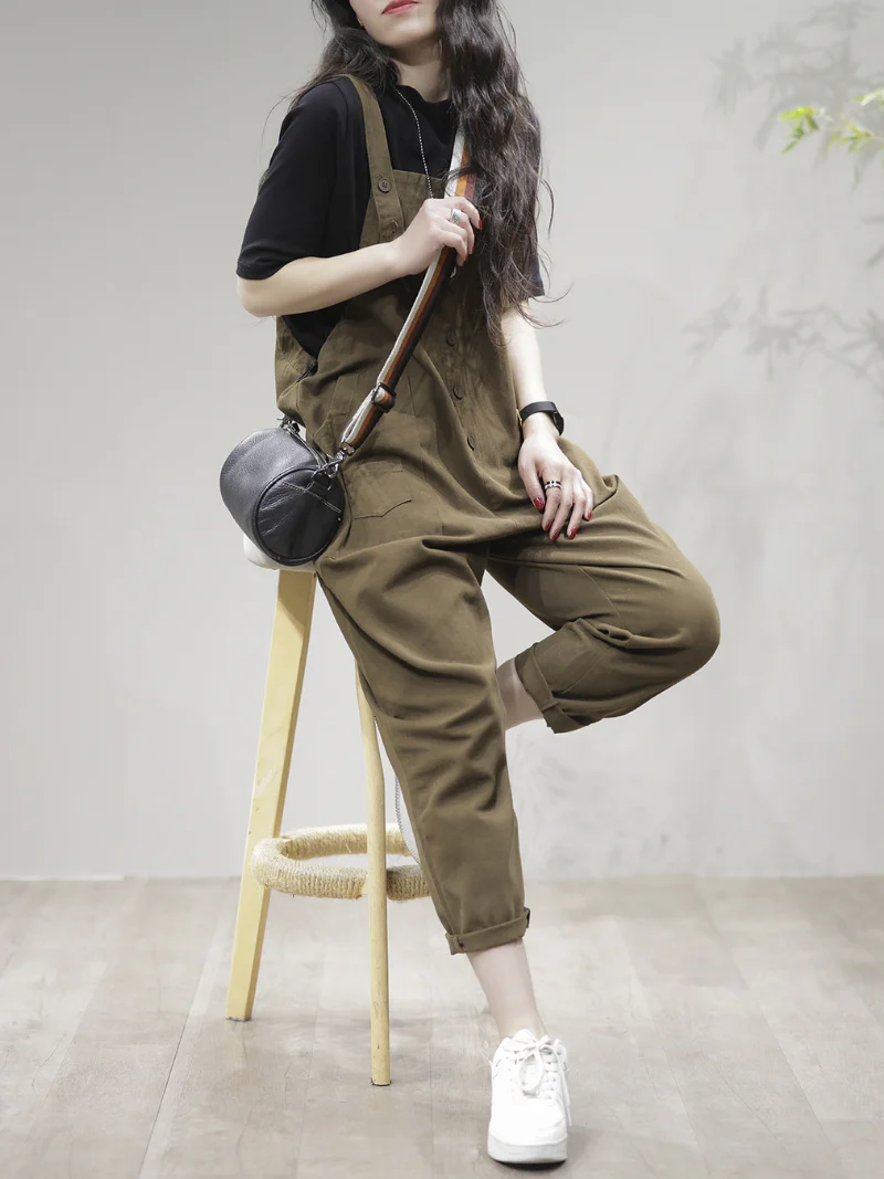 Stay Stylish Comfortable Loose Solid Dungarees - Image 3