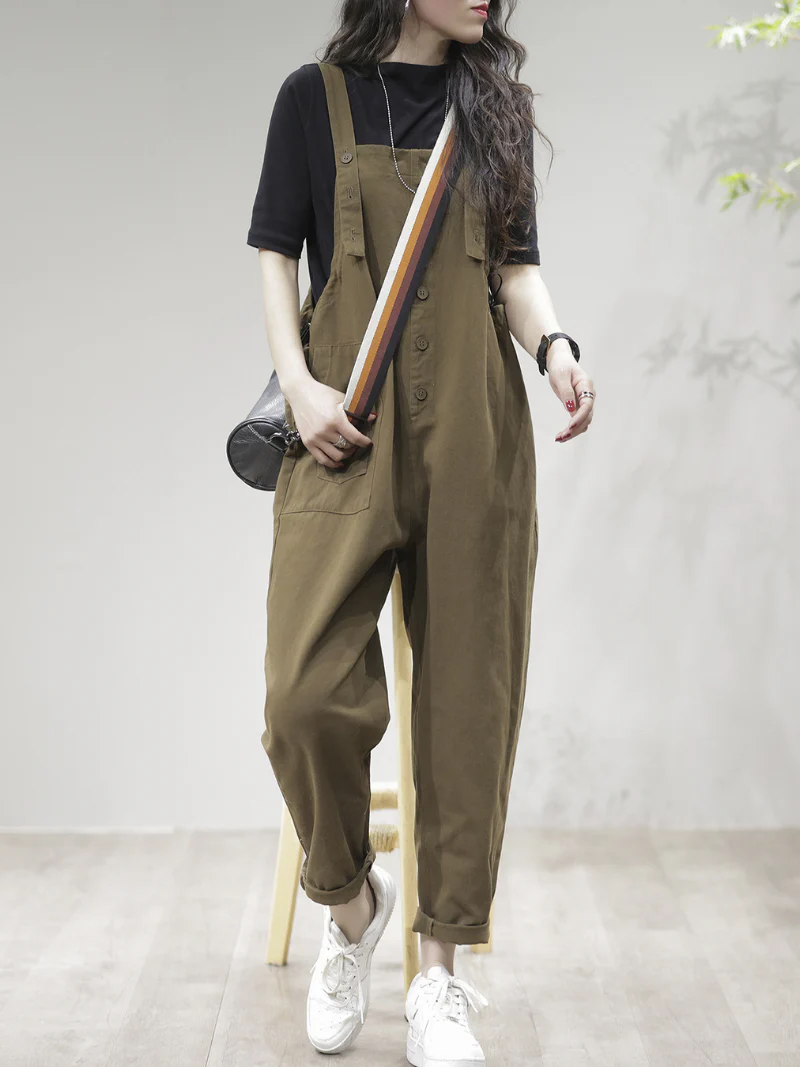 Stay Stylish Comfortable Loose Solid Dungarees - Image 4