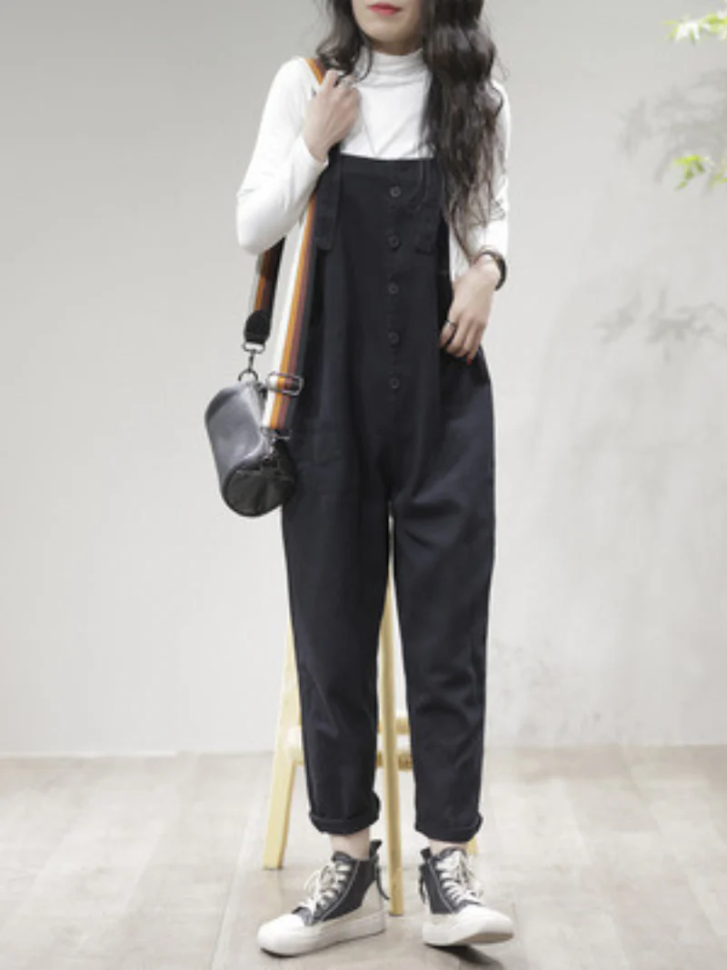 Stay Stylish Comfortable Loose Solid Dungarees - Image 7