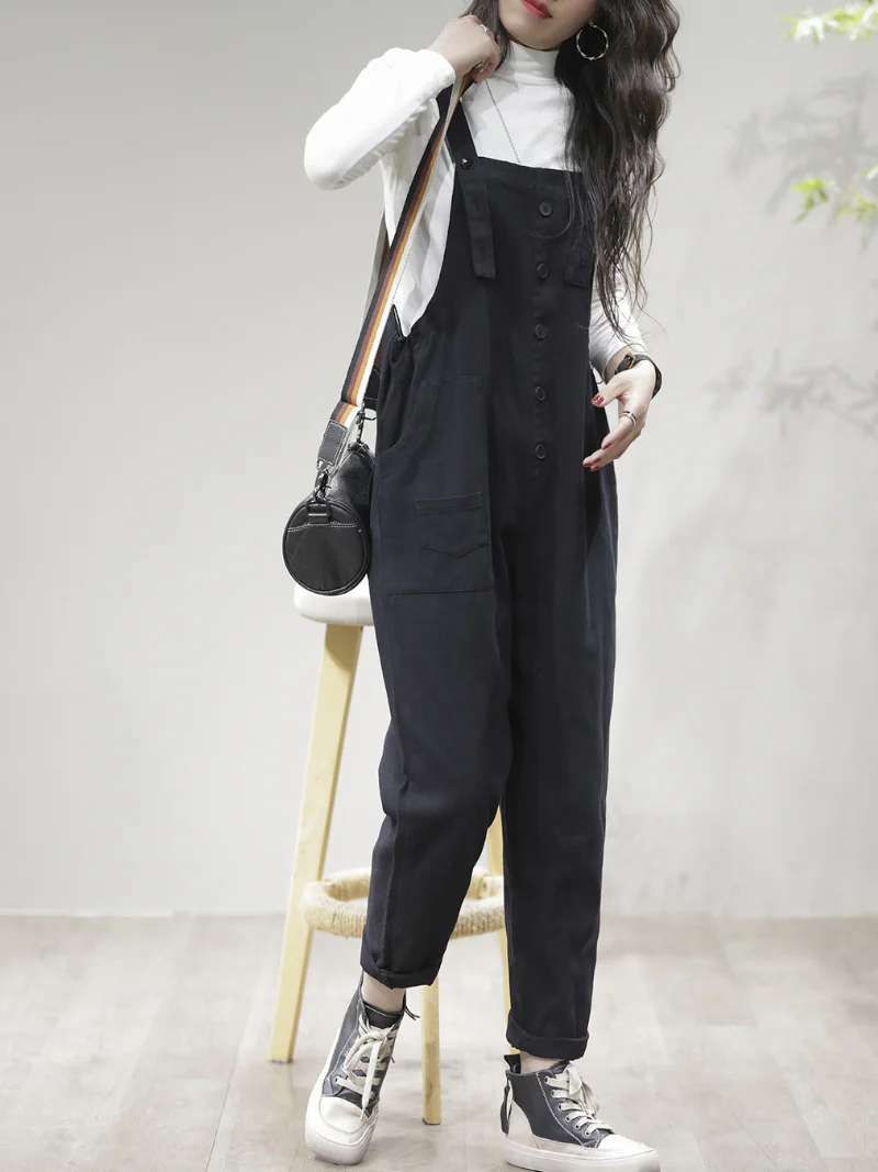 Stay Stylish Comfortable Loose Solid Dungarees - Image 8