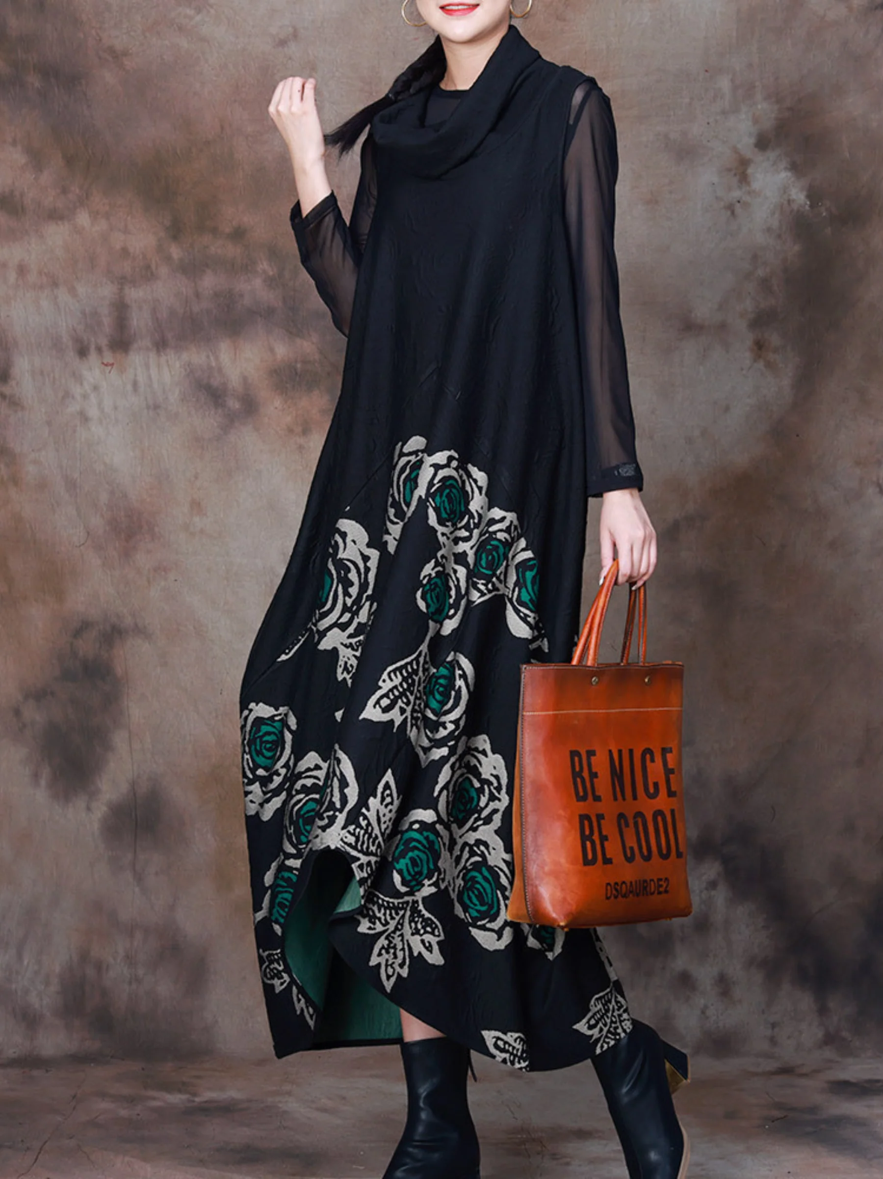 Effortlessly Stylish High Neck Printed Maxi Dress - Image 6