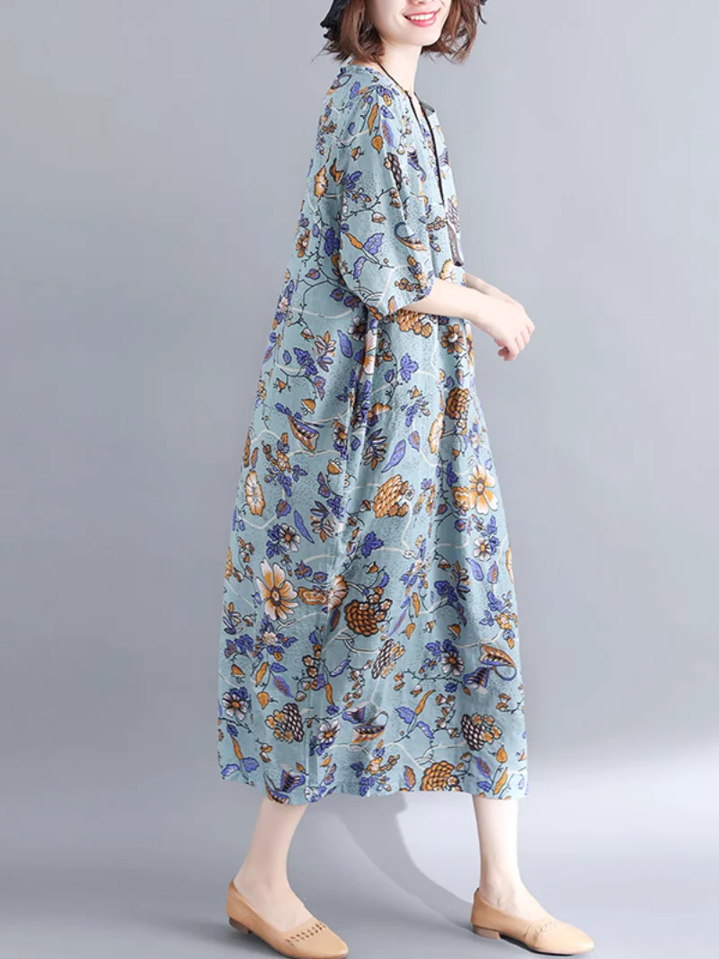 Elegant Floral Mid-length A-Line Dress - Image 5