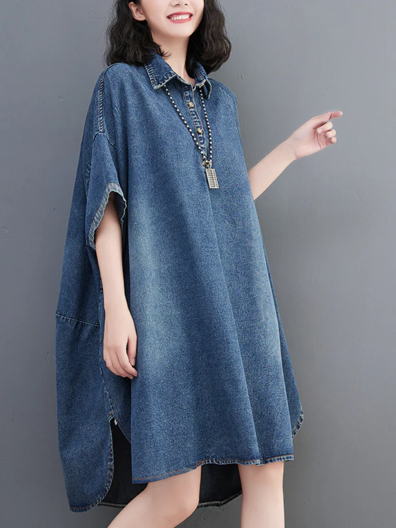 Summer Stylish Short Sleeves Loose Side Pocket With Denim Tops - Image 3