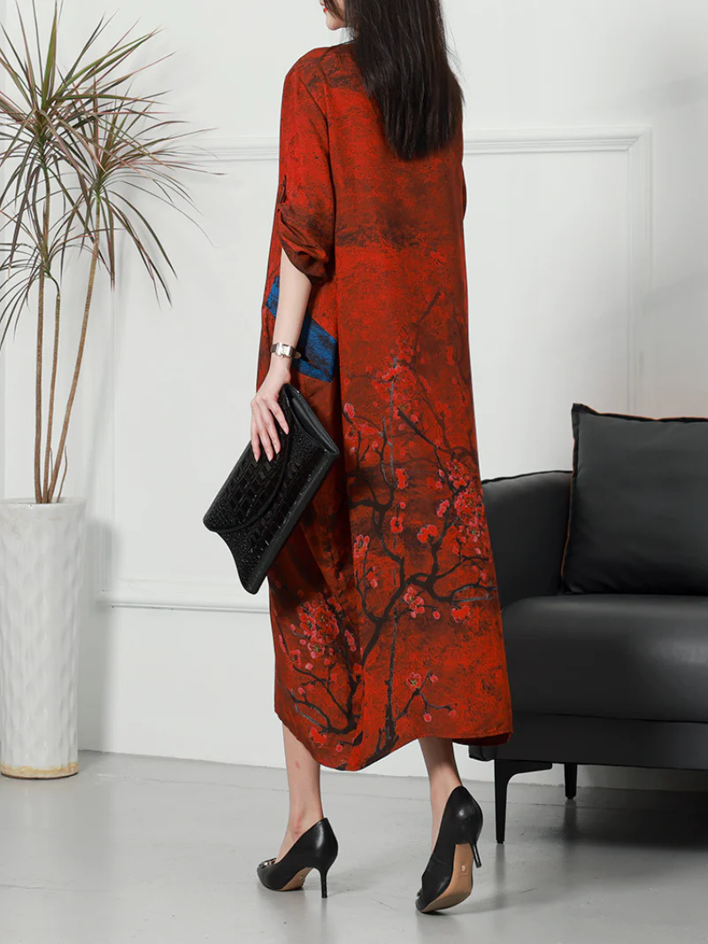 Ethical silk Round Neck Casual Wear Midi-Dress - Image 3