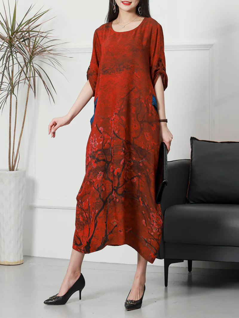 Ethical silk Round Neck Casual Wear Midi-Dress - Image 4