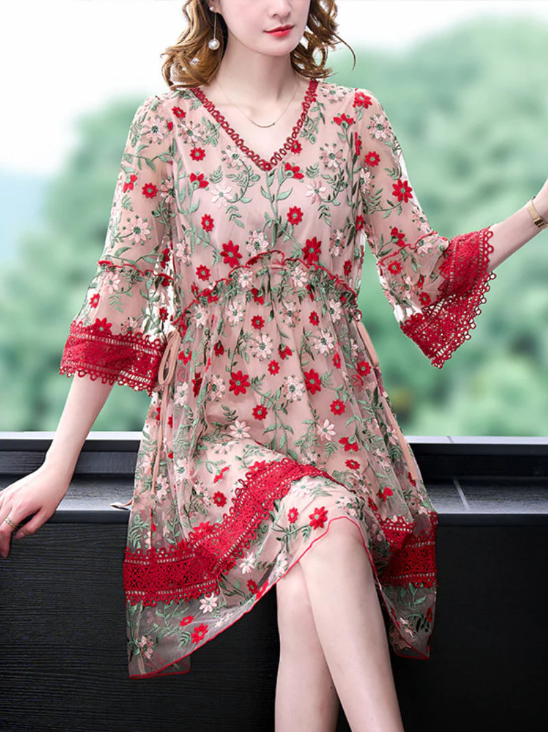 Fashion Short A-Line Floral Print Casual Summer Loose Flowy Dress - Image 2