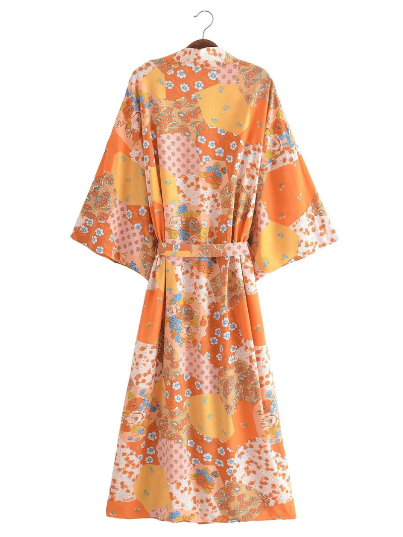 fashionable printing long belt stylish kimono cardigan jacket dress - Image 4