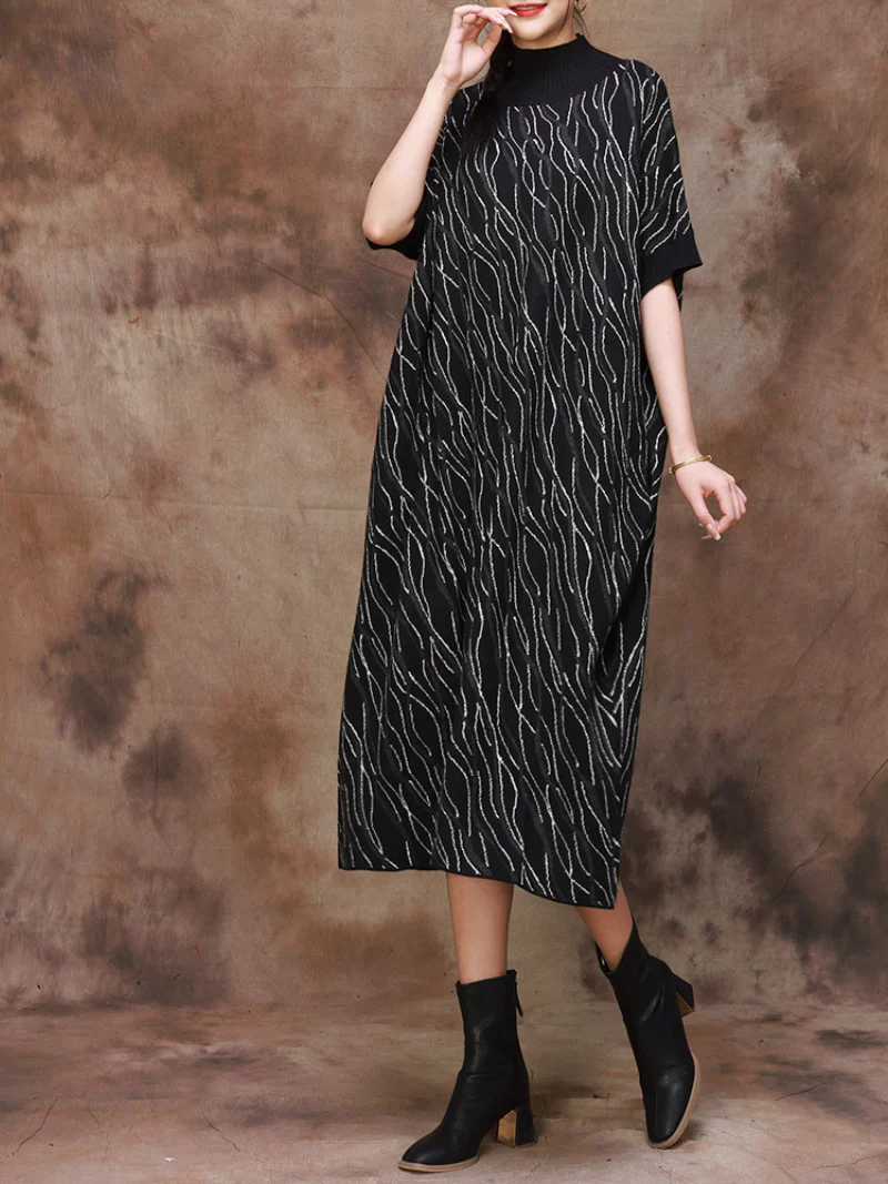Chic Comfort Flower Knitted Midi Dress - Image 3