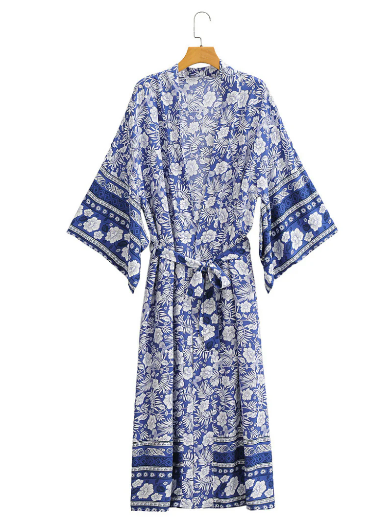 Gorgeous Bohemian long Kimono, Women Long Floral Kimono Dress Bohemian Beach Kimono - Image 3