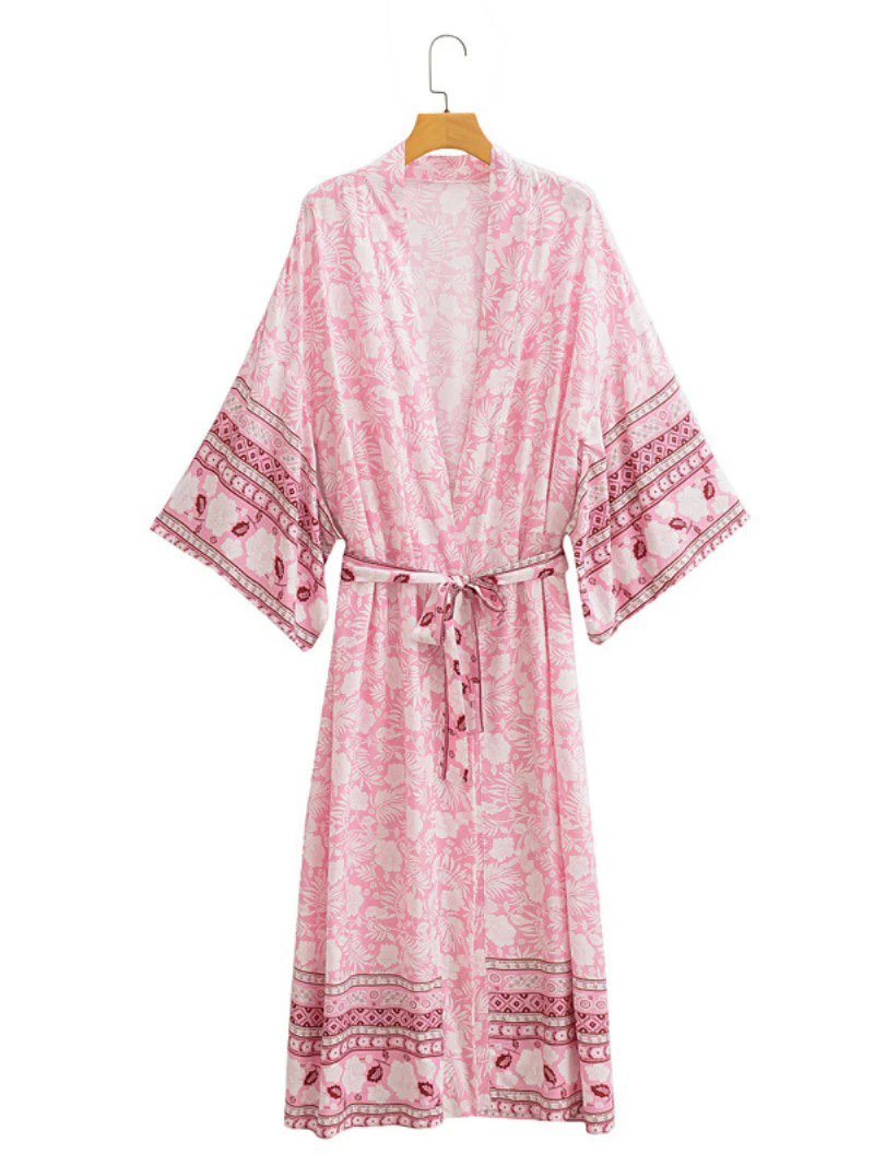 Gorgeous Bohemian long Kimono, Women Long Floral Kimono Dress Bohemian Beach Kimono - Image 4