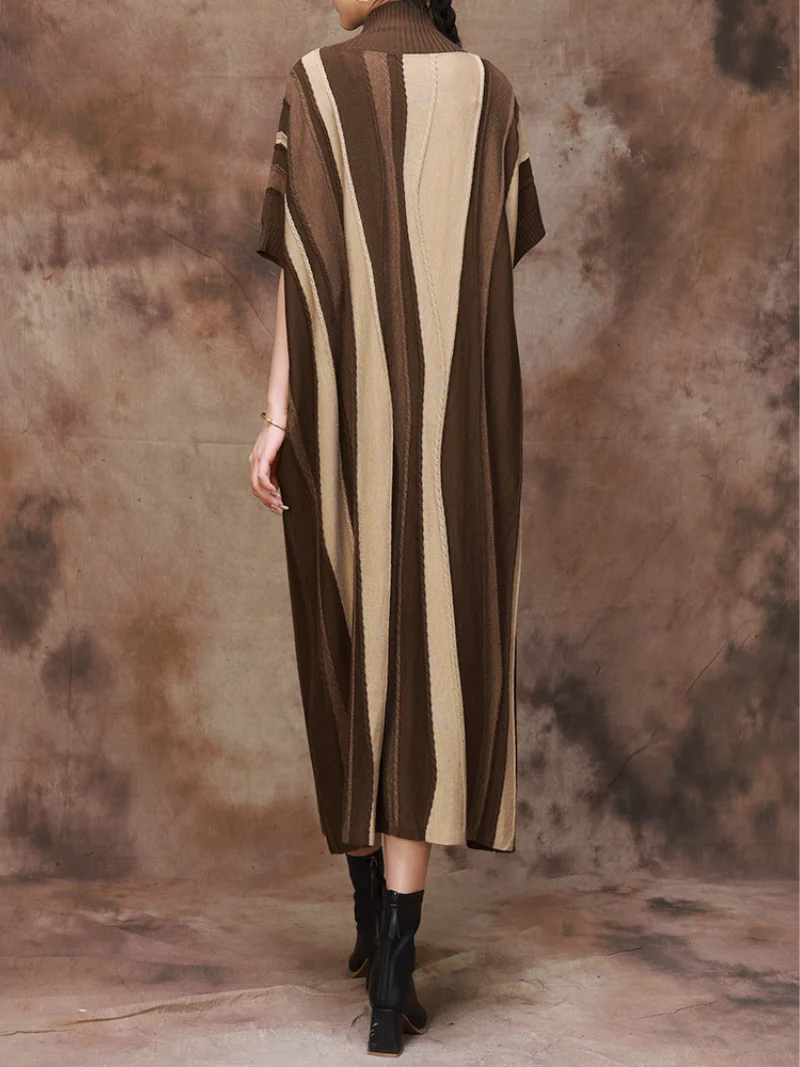 Evening Glamour Half High Collar Pattern Midi Dress - Image 2