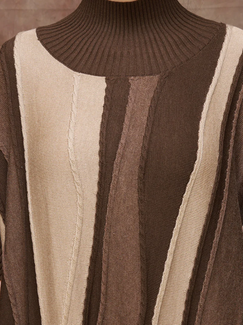 Evening Glamour Half High Collar Pattern Midi Dress - Image 4