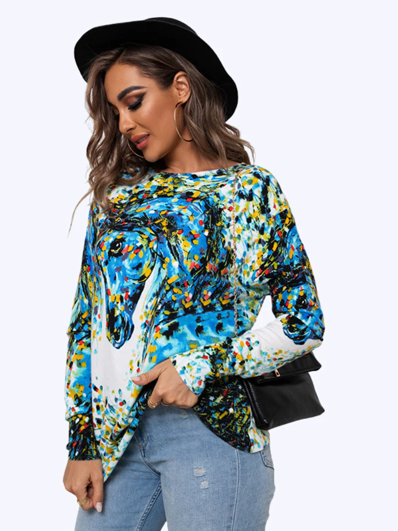 Large Size Loose Printed Pullover Knit Cross-border Round Neck Casual Top Dress - Image 2