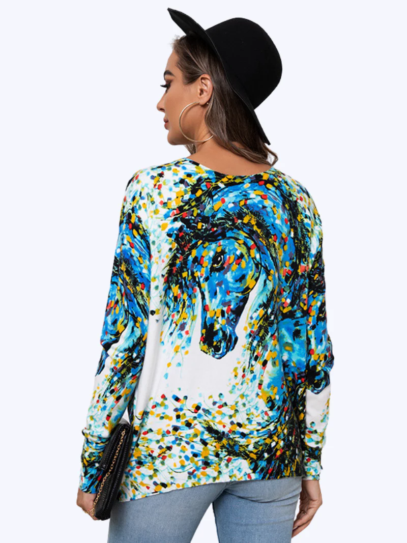 Large Size Loose Printed Pullover Knit Cross-border Round Neck Casual Top Dress - Image 3