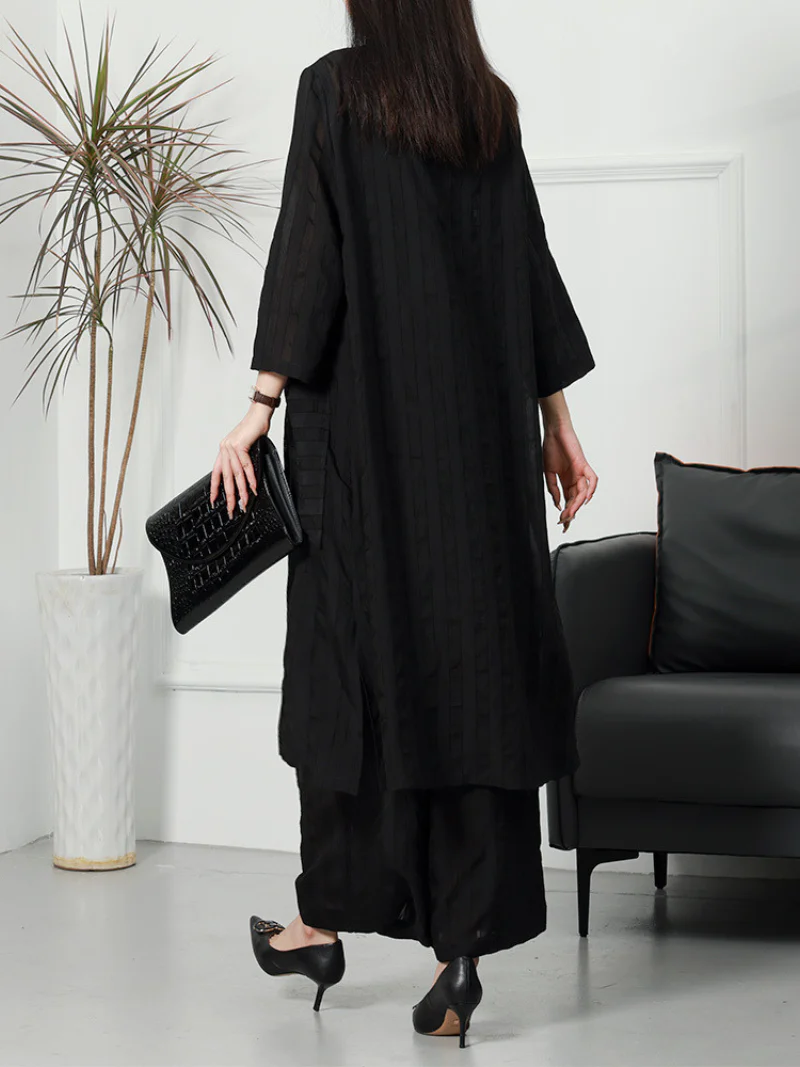 Summer Large-Size Striped Cardigan Two-Piece Co-Ords Set - Image 3