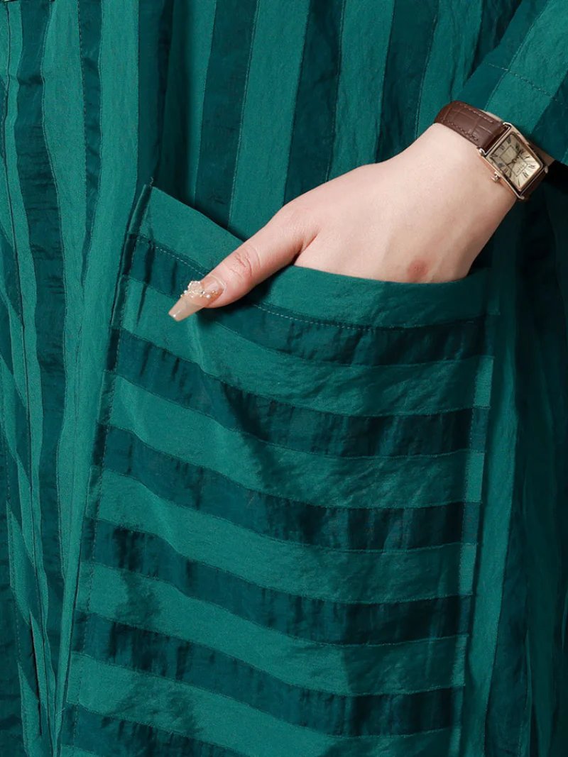 Summer Large-Size Striped Cardigan Two-Piece Co-Ords Set - Image 4