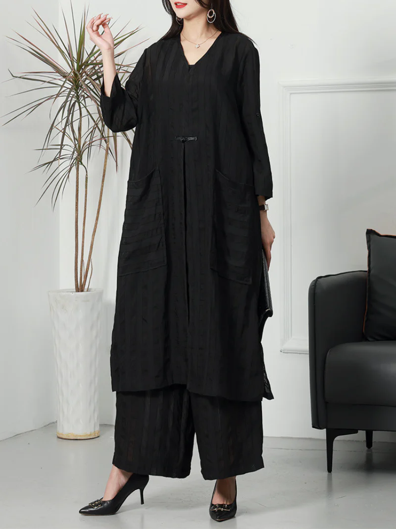 Summer Large-Size Striped Cardigan Two-Piece Co-Ords Set - Image 5