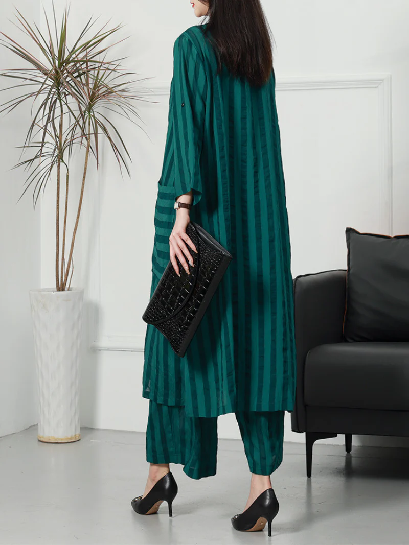 Summer Large-Size Striped Cardigan Two-Piece Co-Ords Set - Image 7