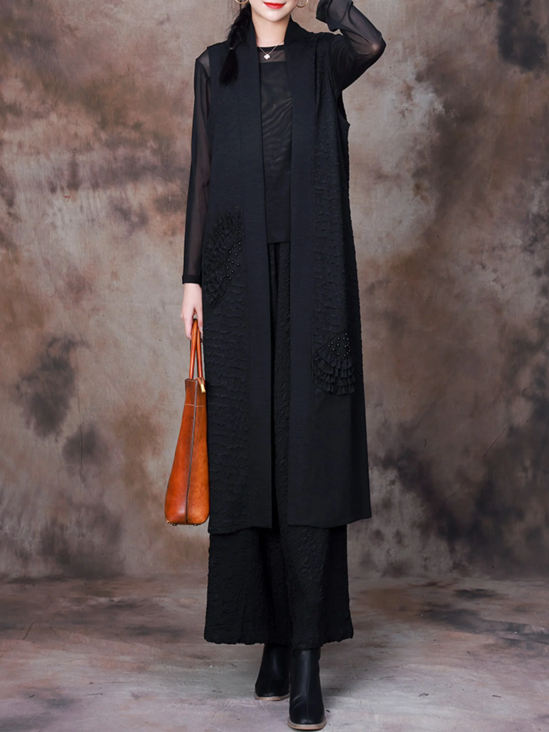 Flowy Bohemian Mid-length Self-Cultivation WaistCoat - Image 3