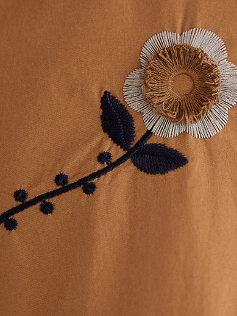 Fashionable Embroided Loose Stand-Up Collar Shirt Dress - Image 4