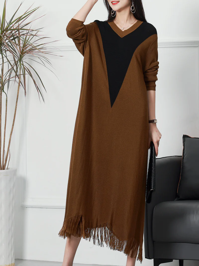 Fit Flare Loose Round Neck Knitted Midi-Dress - Image 3