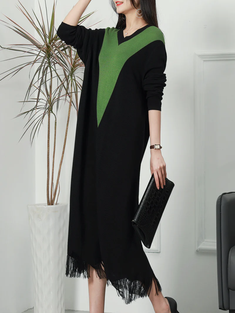 Fit Flare Loose Round Neck Knitted Midi-Dress - Image 4