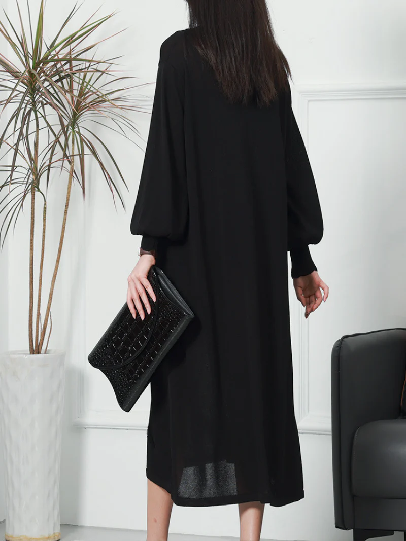 Pride Prejudice Puff Sleeves V-neck knitted Midi-Dress - Image 11
