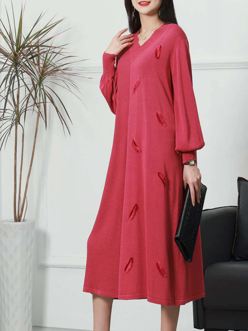 Pride Prejudice Puff Sleeves V-neck knitted Midi-Dress - Image 7