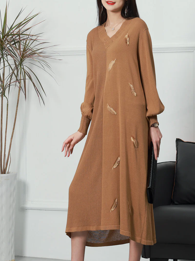 Pride Prejudice Puff Sleeves V-neck knitted Midi-Dress - Image 8